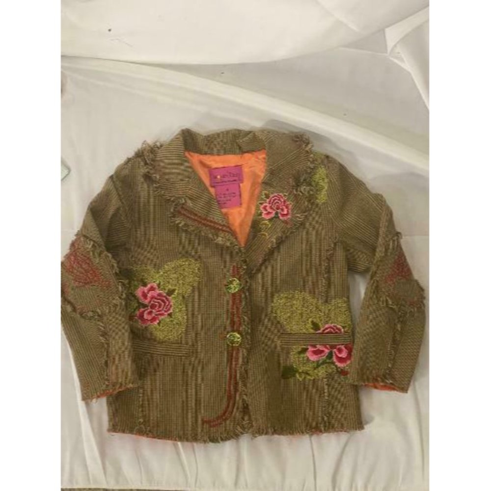 * BOUTIQUE LEOPARD DAISY MY VINTAGE BABY INC PLAID FLORAL BLAZER/Jacket Size 4